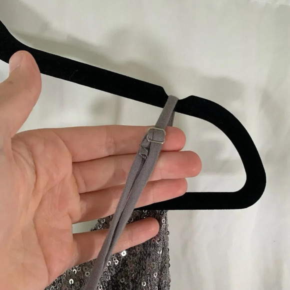 PS Love Tank Top Women's Medium Grey Silver Sequin TeaElla Draped Neckline - Picture 8 of 8